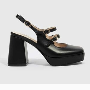 Black Closed Toe 4'' Chunky Heel Strappy Loafers with Platform Size 40/US 10